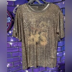 NEW Origami Gold Sequin Rodeo Short Sleeve Top- size Large